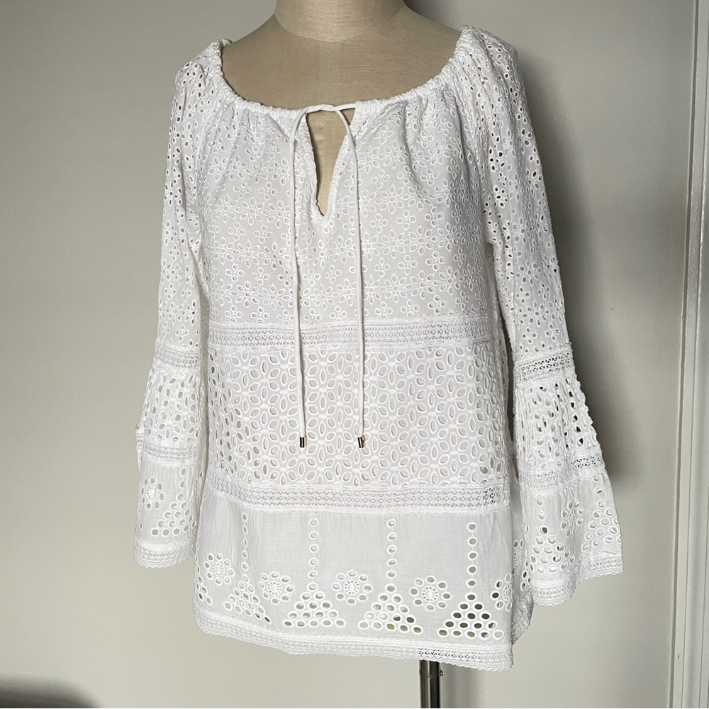 Lauren Ralph Lauren white eyelet bell sleeve blouse size S